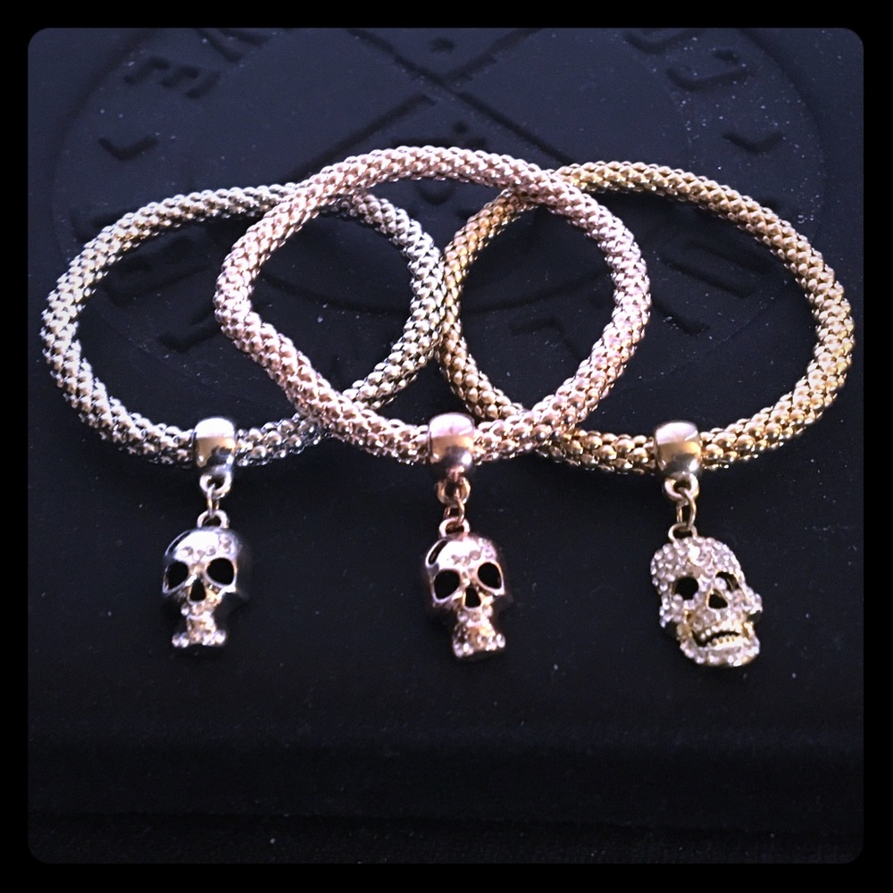 3 Adorable, stretchy, sparkly skull, bracelets